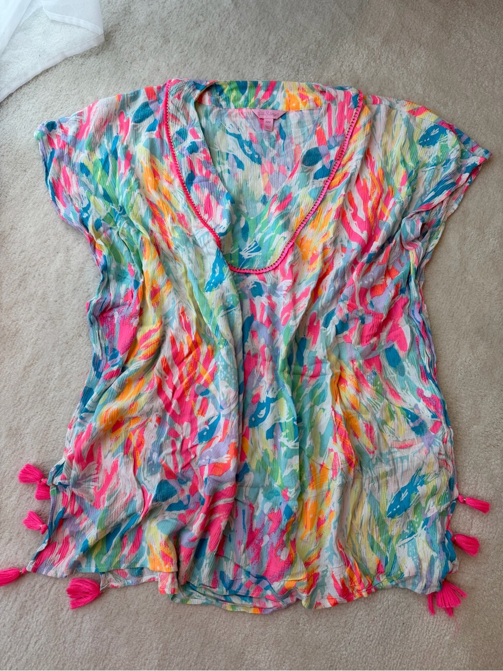 Lilly Pulitzer Multicolor Swim Cover-Up Tunic with Pink Tassels